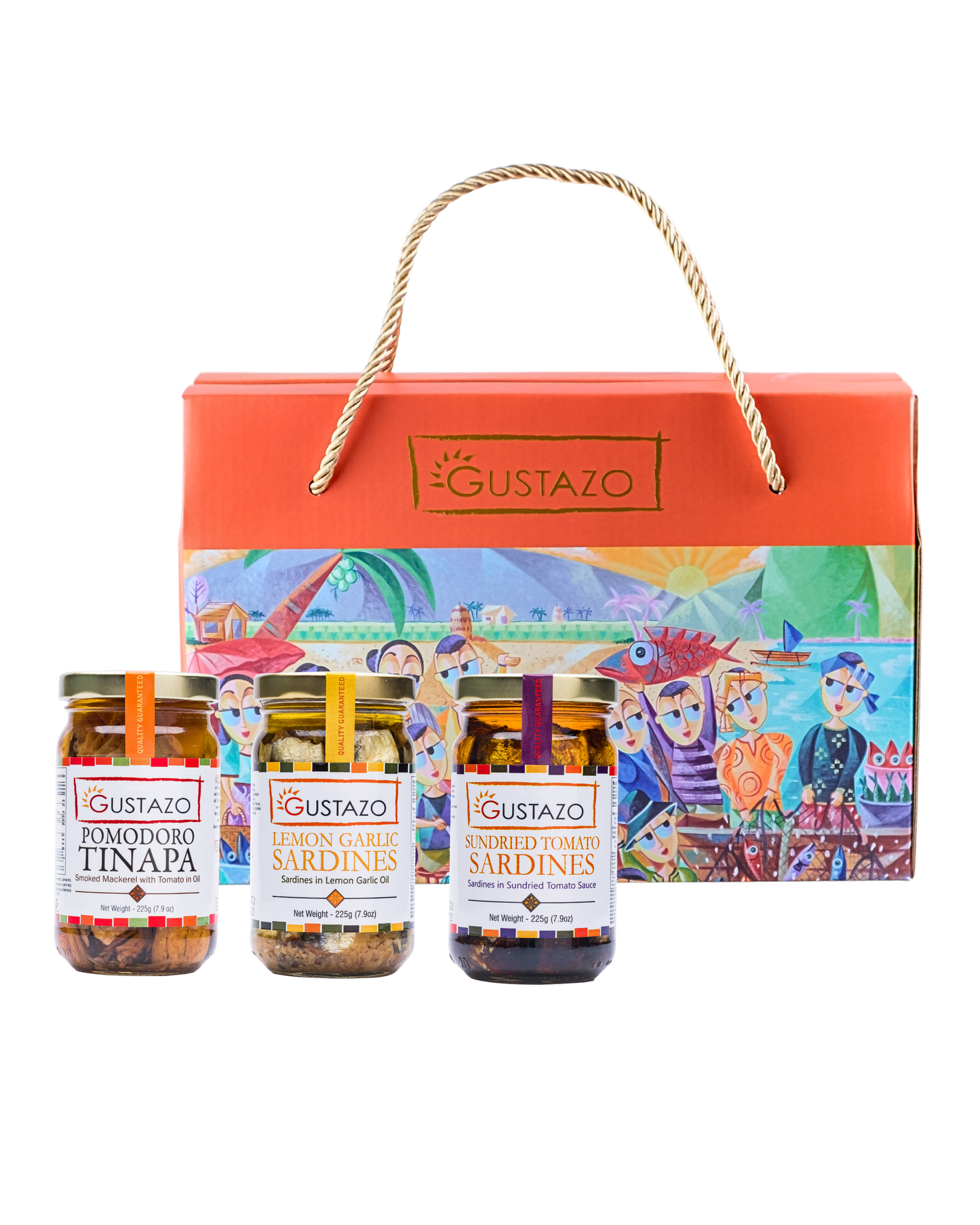 Gourmet Trio A: Pomodoro Tinapa, Lemon Garlic Sardines & Sundried Tomato Sardines in a Trio Gift Box (Jovan Benito Edition)