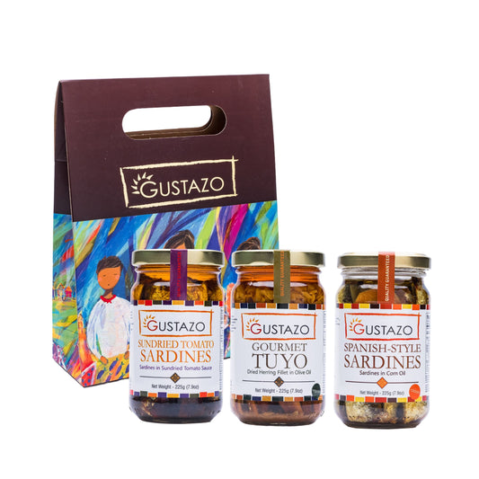 Gourmet Tuyo in Olive Oil, Sundried Tomato Sardines & Spanish Style Sardines Classic in Trio Box